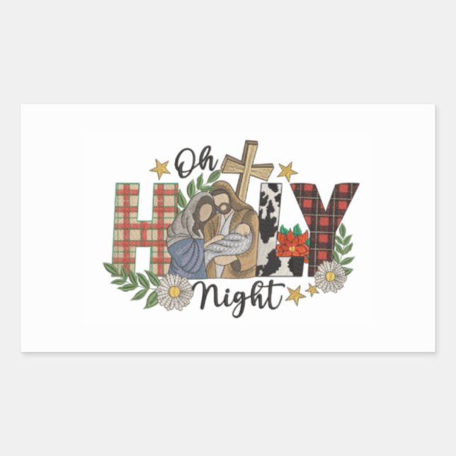 Sticker Rectangulaire Oh Holy Night Christmas Design (Devant)
