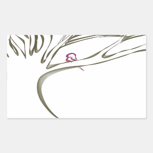 Sticker Rectangulaire Oiseau rose doux se reposant dans un original
