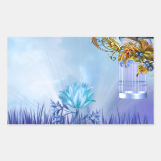 Sticker Rectangulaire Oiseaux bleus de l'étang bleu