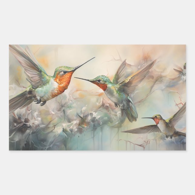 Sticker Rectangulaire Oiseaux d'aquarelle en vol (Devant)