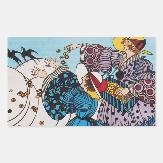 STICKER RECTANGULAIRE OISEAUX DE PRINTEMPS / CONCEPTEUR DE COSTUME MODE (Devant)