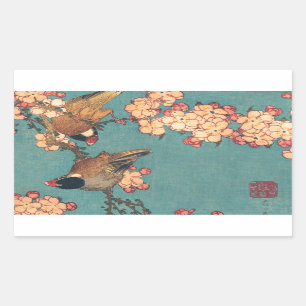 Sticker Rectangulaire Oiseaux Fleurs Hokusai Art Japonais