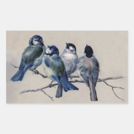 Sticker Rectangulaire Oiseaux gris bleu sur une branche par Hector Giaco