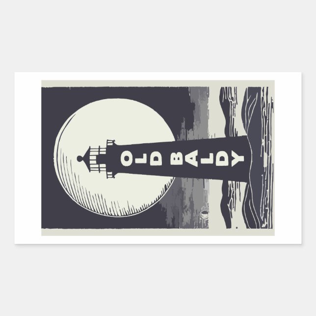 Sticker Rectangulaire Old Baldy Lighthouse North Carolina Moon (Devant)