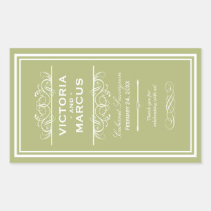 Sticker Rectangulaire Olive Green Mariage élégant Monogramme Bouteille d