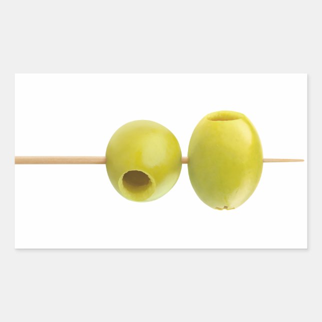 Sticker Rectangulaire Olives vertes laquées sur une brochette (Devant)