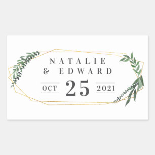 Sticker Rectangulaire or aquarelle géométrique verdure