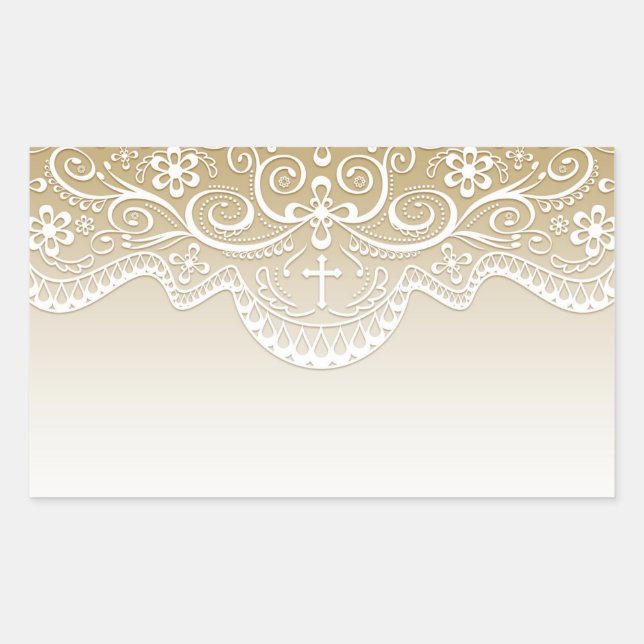 Sticker Rectangulaire Or avec dentelle, croix, religieuse (Devant)