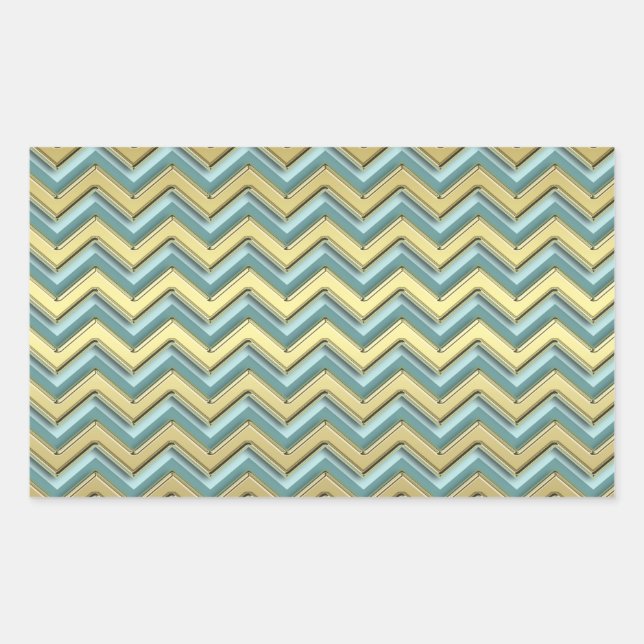 Sticker Rectangulaire Or et Turquoise Motif Chevron (Devant)