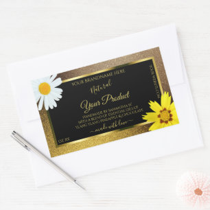 Sticker Rectangulaire Or floral et Parties scintillant Brown Noir Étique