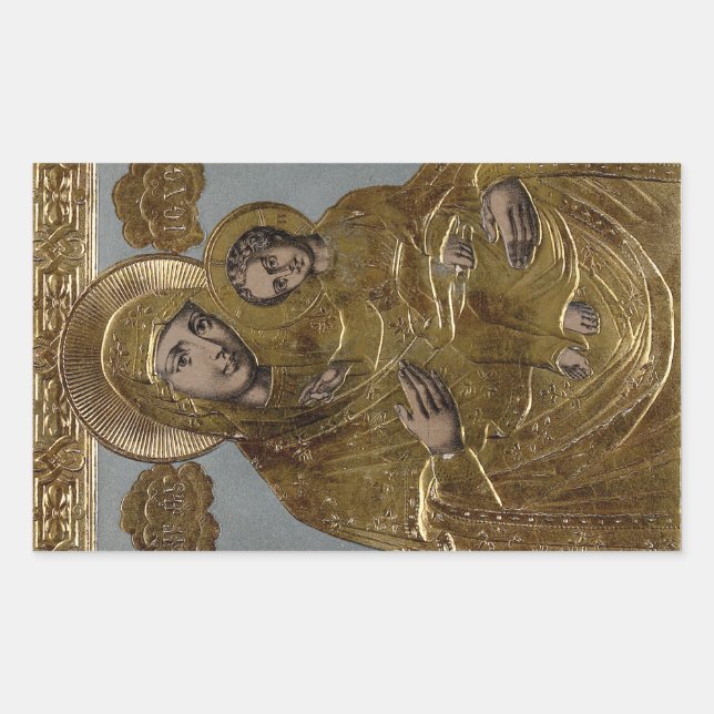 Sticker Rectangulaire Or Golden Elegant Mère Marie Bébé Jésus Christ (Devant)