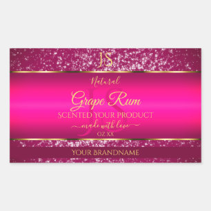 Sticker Rectangulaire Or rose avec Parties scintillant et initiales Étiq