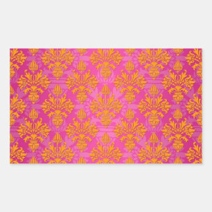 Sticker Rectangulaire Orange clair et Damas florales roses