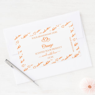 Sticker Rectangulaire Orange et blanc Mots Cloud Produit Coeurs Étiquett