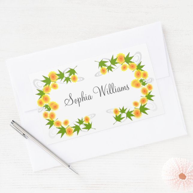 Sticker Rectangulaire Orange fleurs japonaises blanches (Enveloppe)