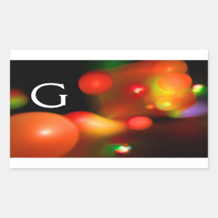 STICKER RECTANGULAIRE ORANGE ROUGE JAUNE FRACTAL NOIR BUBBLES MONOGRAMME