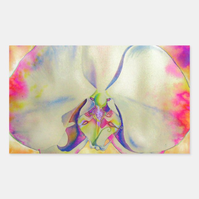 Sticker Rectangulaire Orchidée de feu rose, fleurs d'aquarelle surréalis (Devant)