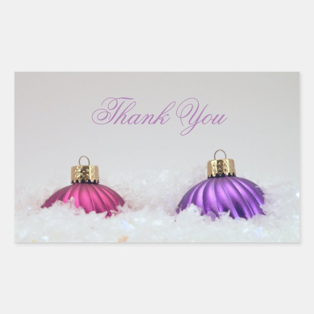 Sticker Rectangulaire Ornements de Noël rose et violet (Devant)