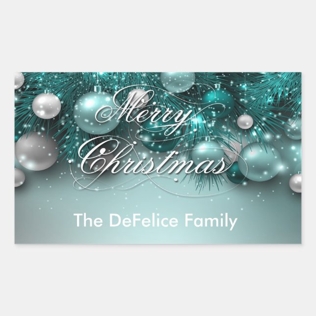 Sticker Rectangulaire Ornements de Noël - Turquoise (Devant)
