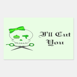 Sticker Rectangulaire Os croisés de crâne et de ciseaux de coiffeur de
