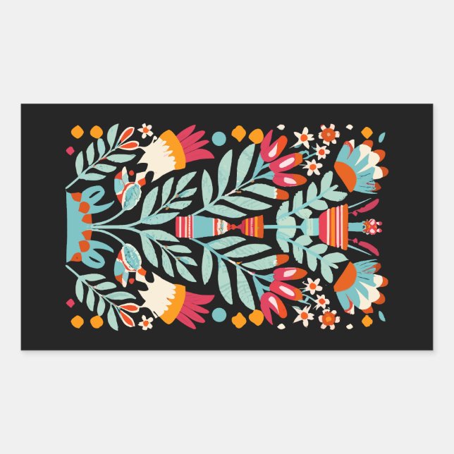 Sticker Rectangulaire Otomi Flower Motif mexicain Floral Art (Devant)
