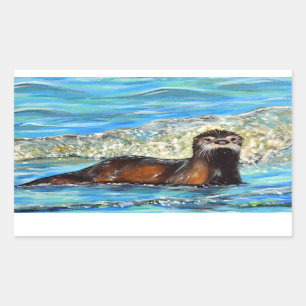 Sticker Rectangulaire Otter in the Waves 2 Peinture