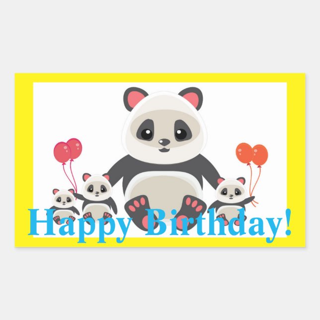 Sticker Rectangulaire Ours de panda de dessin adorable avec ballons (Devant)