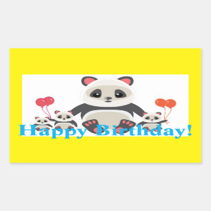 Sticker Rectangulaire Ours panda adorables de bande dessinée avec des
