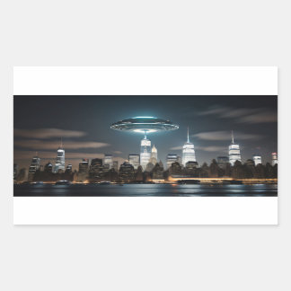 Sticker Rectangulaire OVNI au-dessus de la ville