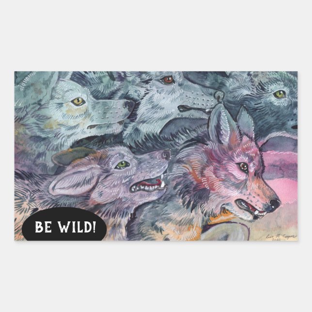 Sticker Rectangulaire Pack Wolf aquarelle (Devant)