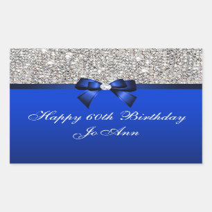 Sticker Rectangulaire Paillettes bleues d'argent d'arc d'anniversaire