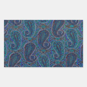 Sticker Rectangulaire Paisley Blue Indian Boho Motif