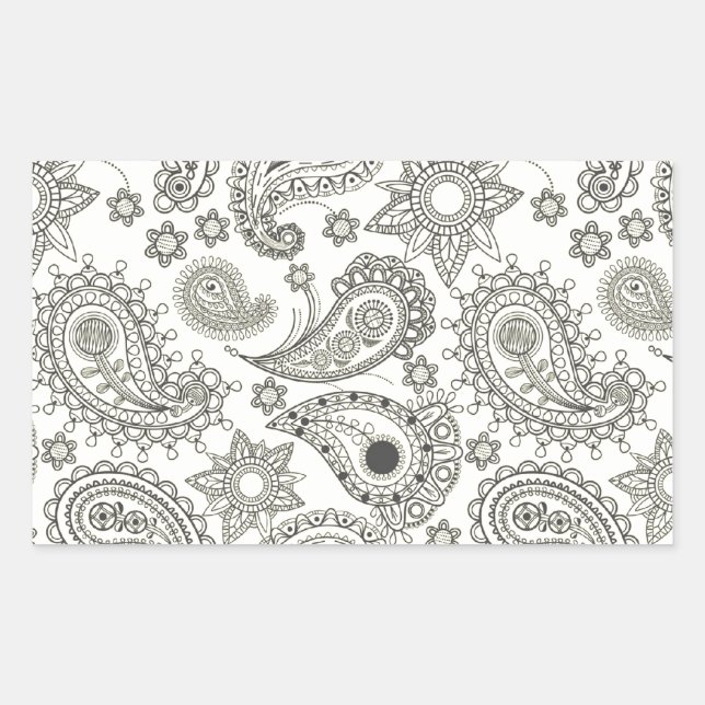 Sticker Rectangulaire Paisley noir sur blanc (Devant)