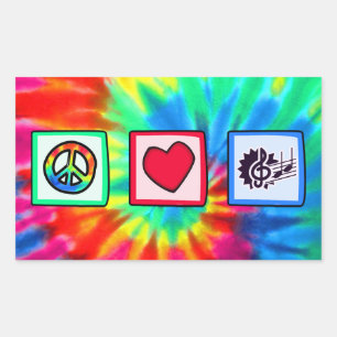Sticker Rectangulaire Paix, amour, musique