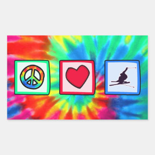 Sticker Rectangulaire Paix, Amour, Ski De Neige