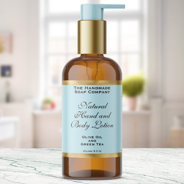 Sticker Rectangulaire Pale Blue & Gold Foil Cosmetics Bottle Label (Créateur téléchargé)