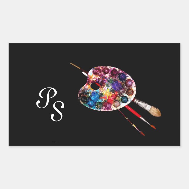 Sticker Rectangulaire PALETTE DE COULEUR, Monogramme noir (Devant)