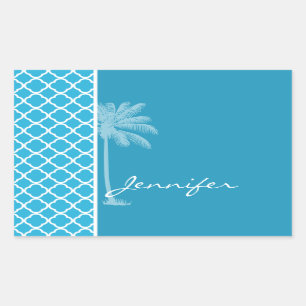 Sticker Rectangulaire Palmier d'été; Quatrefoil de Cerulean brillant