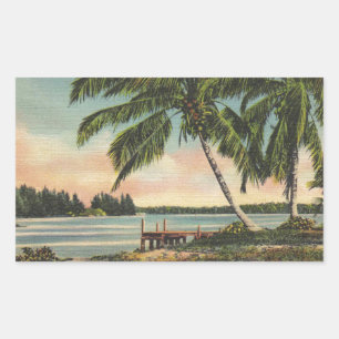 Sticker Rectangulaire Palmiers Cocotiers Rétro Brise Tropicale Coucher d