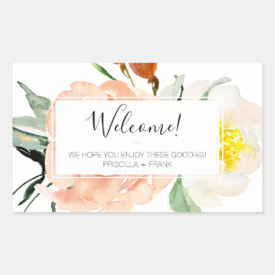 Sticker Rectangulaire Panier d'accueil Mariage de fleurs d'aquarelle de 