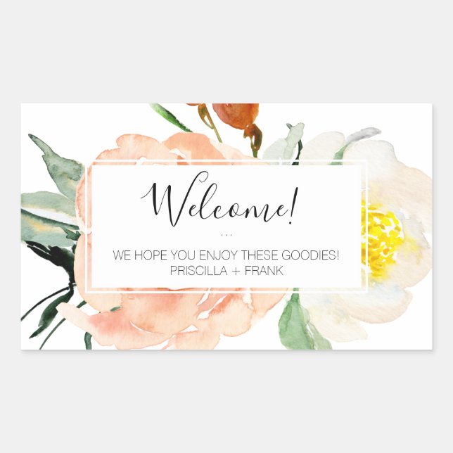 Sticker Rectangulaire Panier d'accueil Mariage de fleurs d'aquarelle de  (Devant)