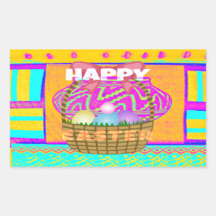Sticker Rectangulaire Panier de Pâques et d'Oeufs inspirés de l'Afrique 