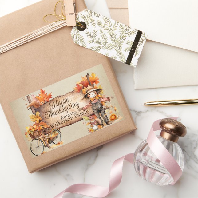 Sticker Rectangulaire Panneau bon thanksgiving bois & Scène d'automne (Cadeaux)