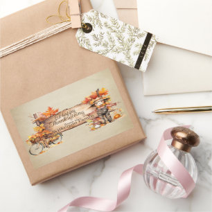 Sticker Rectangulaire Panneau bon thanksgiving bois & Scène d'automne