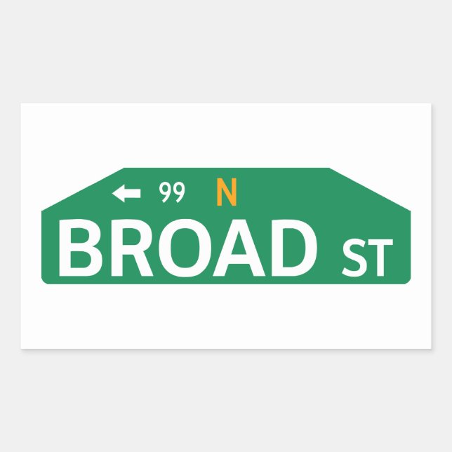 Sticker Rectangulaire Panneau de rue Broad Street, Philadelphie, PA (Devant)