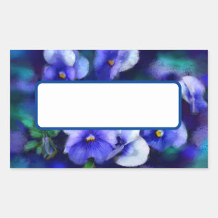 Sticker Rectangulaire Pansies Bleues Pansy Fleur peinture florale