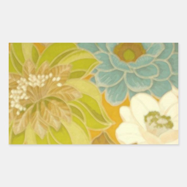 Sticker Rectangulaire Papier peint vintage Floral, Turquoise Vert & Brow (Devant)
