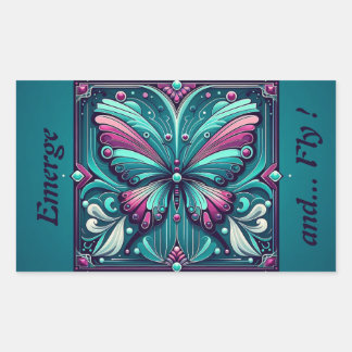 Sticker Rectangulaire Papillon carré sarcelle et violet