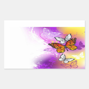 Sticker Rectangulaire Papillons Monarque sur Arrière - plan pourpre