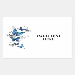 Sticker Rectangulaire Papillons volants bleus Morpho